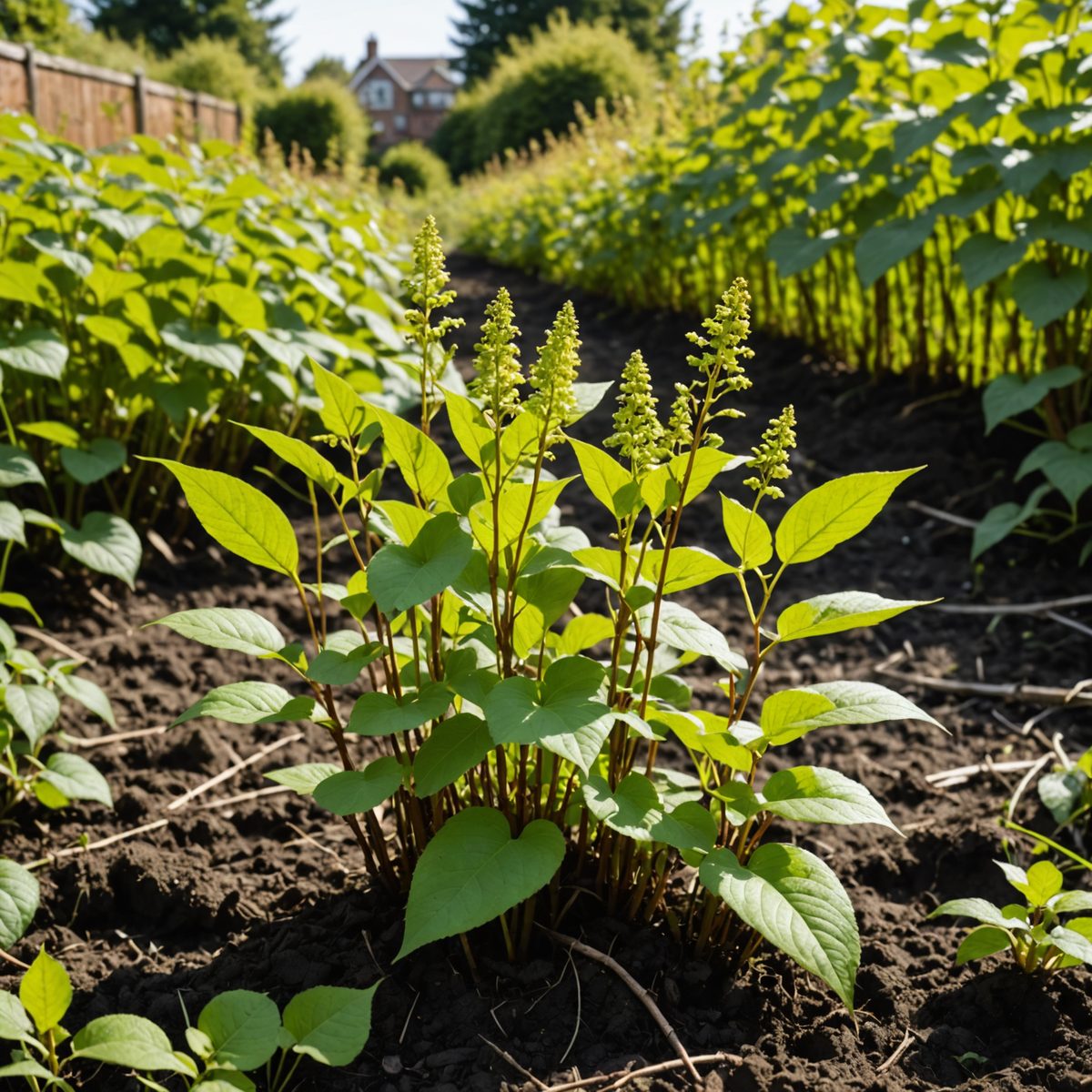 Knotweed regrowth with fresh stems