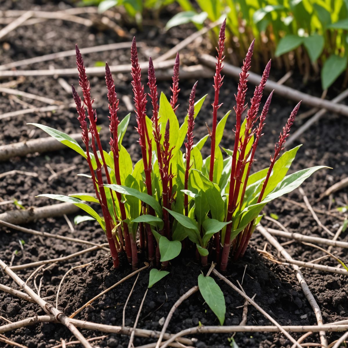 Knotweed spring shoots emerging