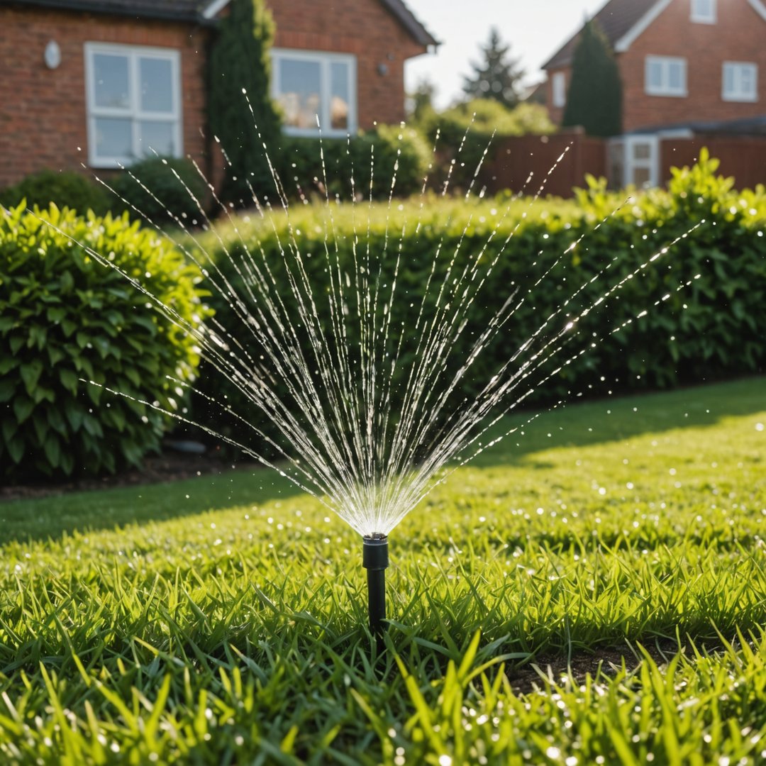Watering lawn in sunshine