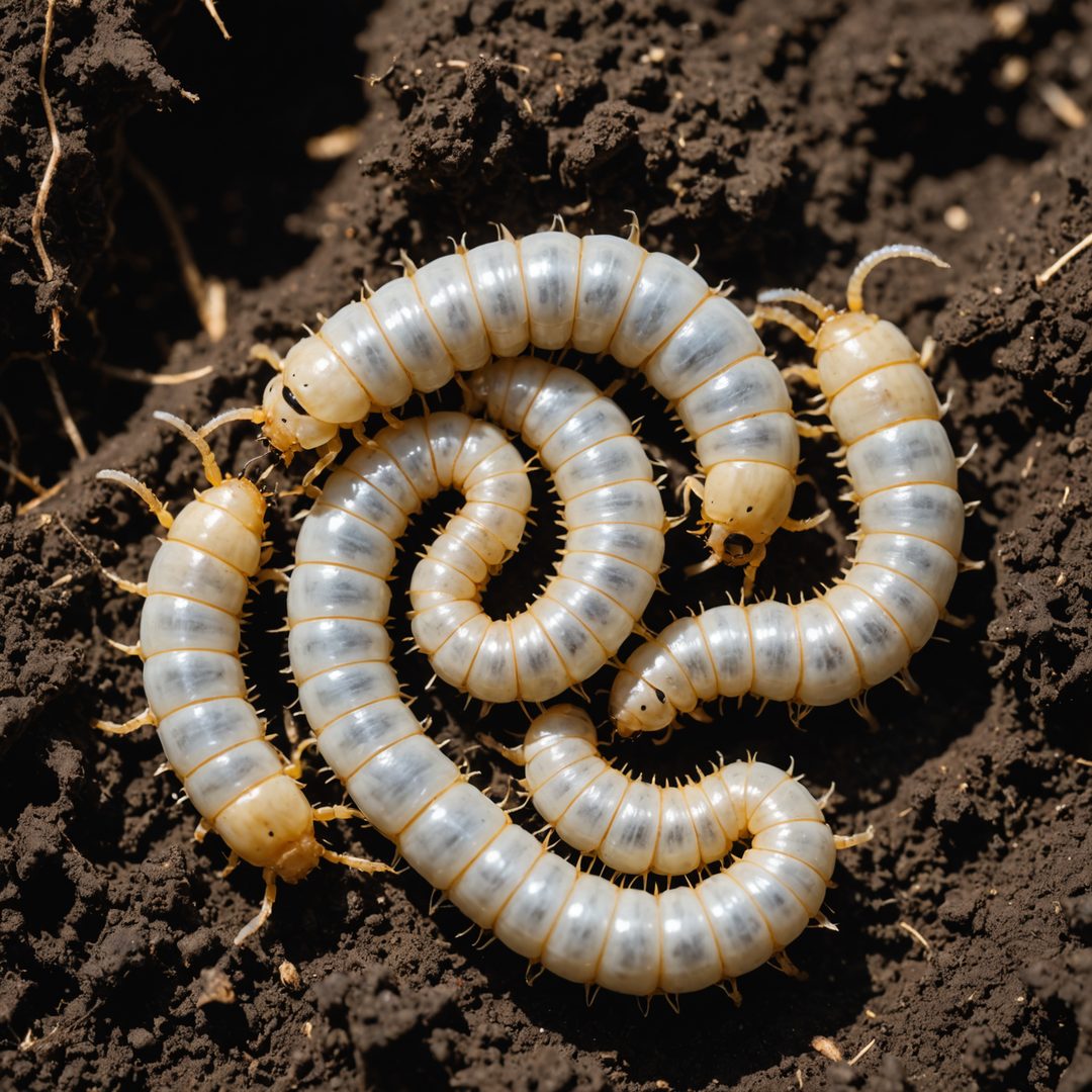 Close up of chafer grub larva showing C-shape and legs