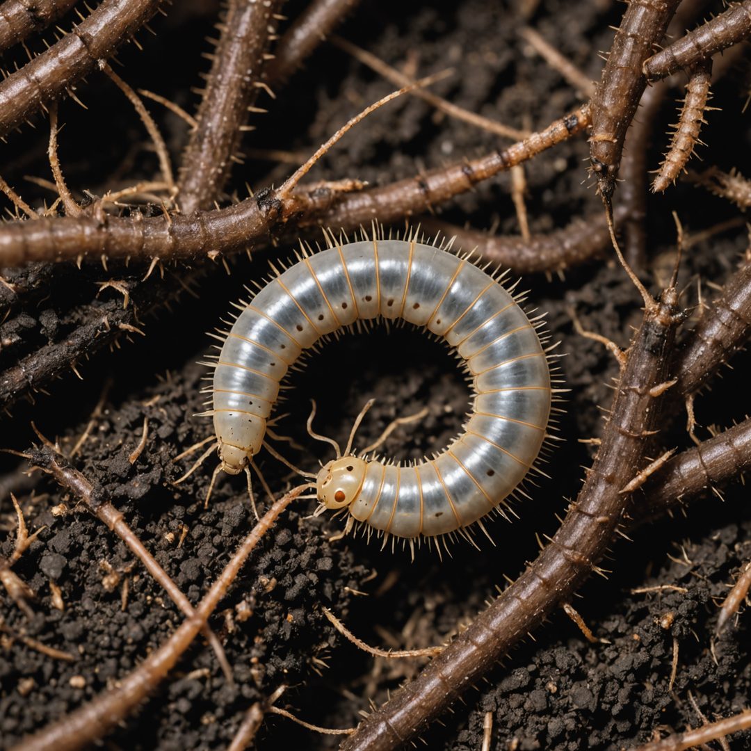 Close up of leatherjacket grub larva in soil