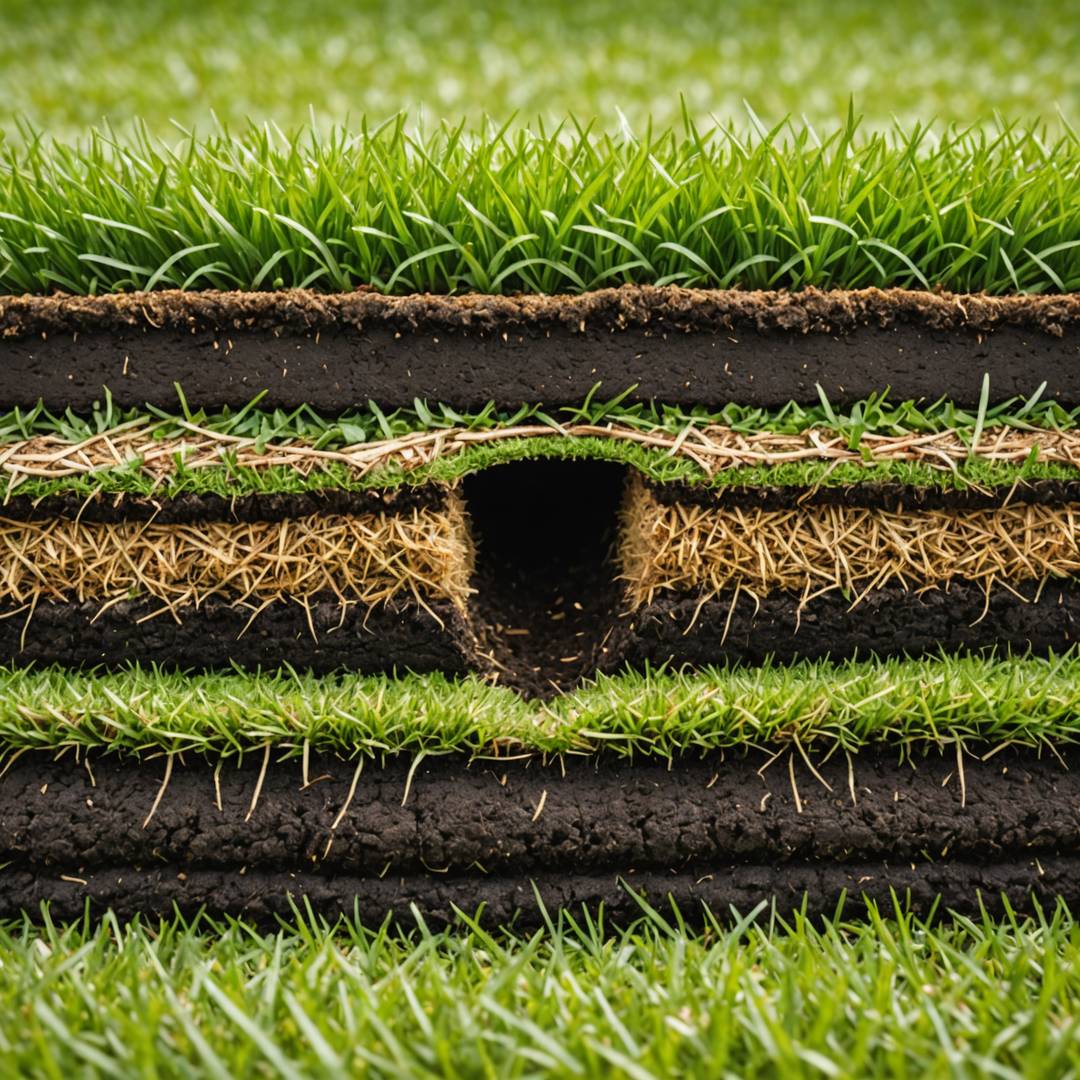 Cross section showing lawn thatch layer