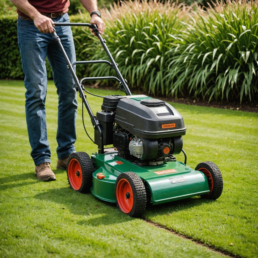 Scarifier removing thatch from lawn