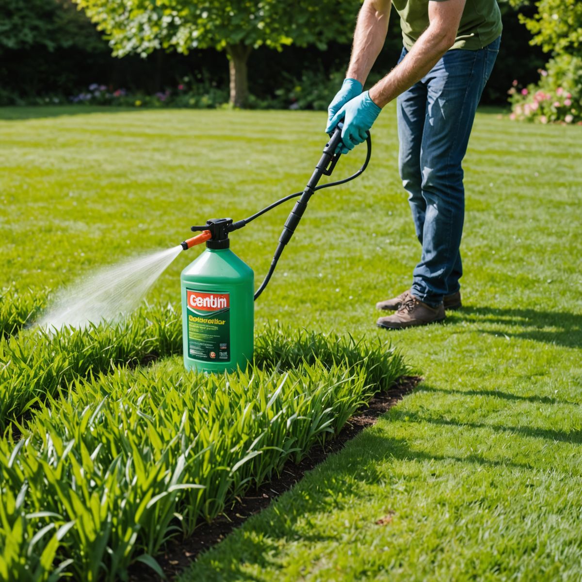 Applying selective lawn weedkiller