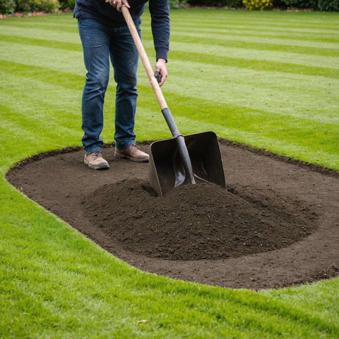 Spreading topdressing material over lawn