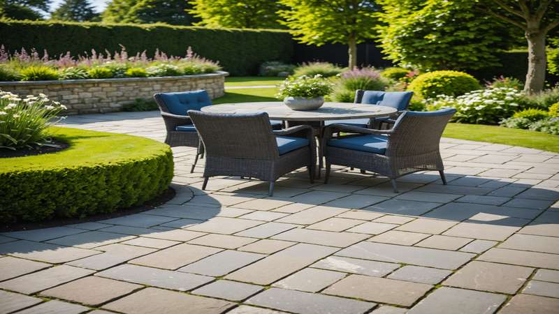 Clean moss-free patio in sunlight after successful treatment