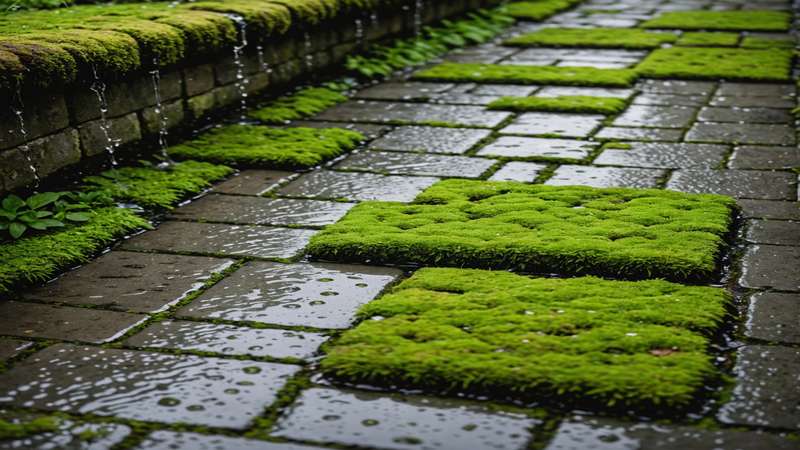 Rain washing away moss treatment from a lawn