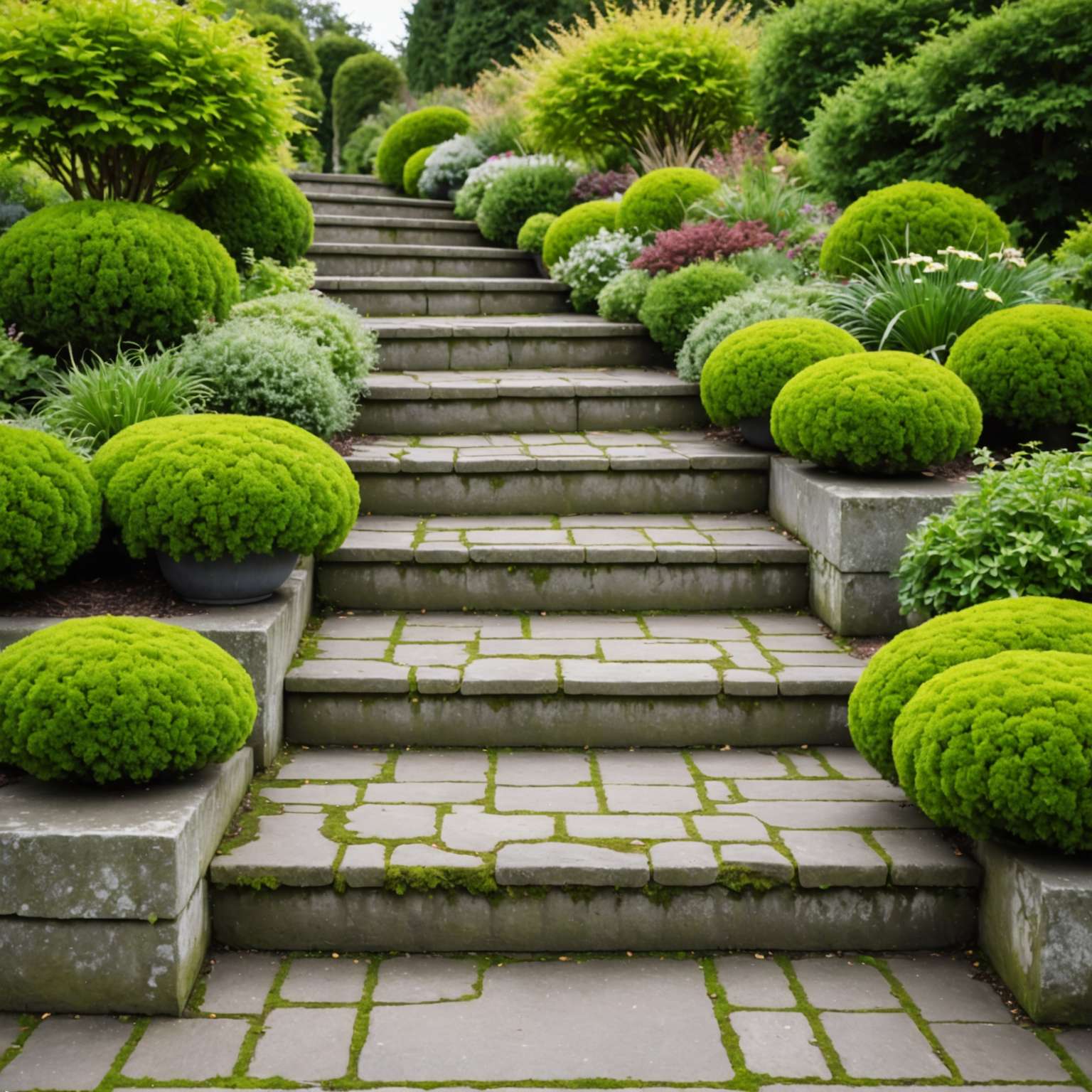 Clean moss-free stone garden steps