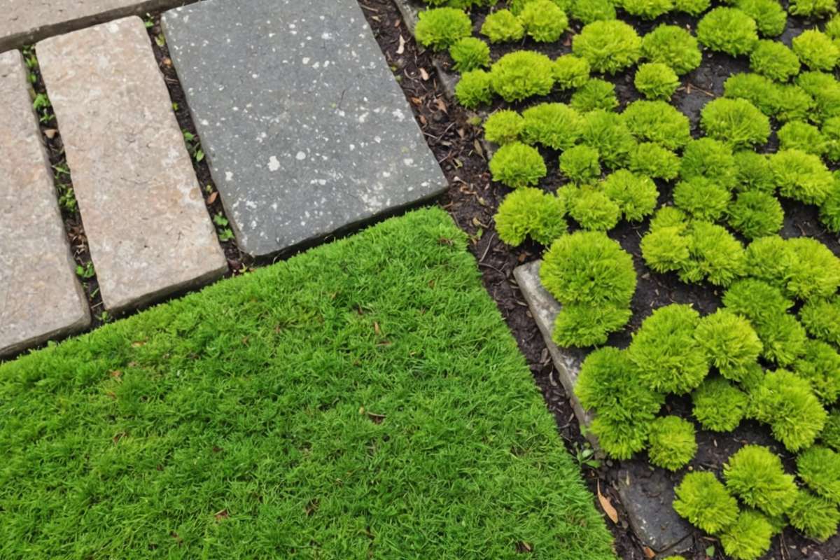 Moss treatment progress showing colour change from green to brown