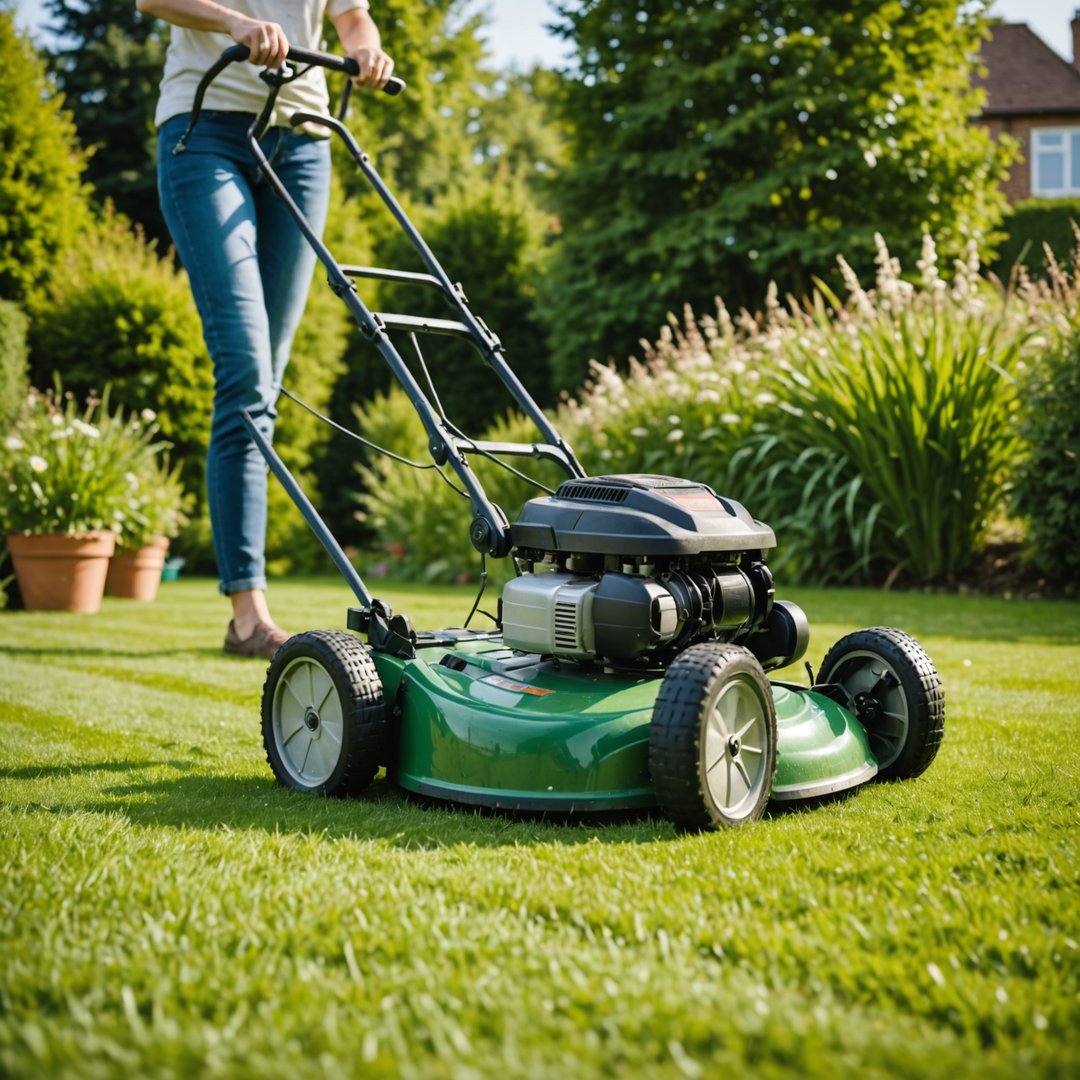 Person mowing lawn regularly