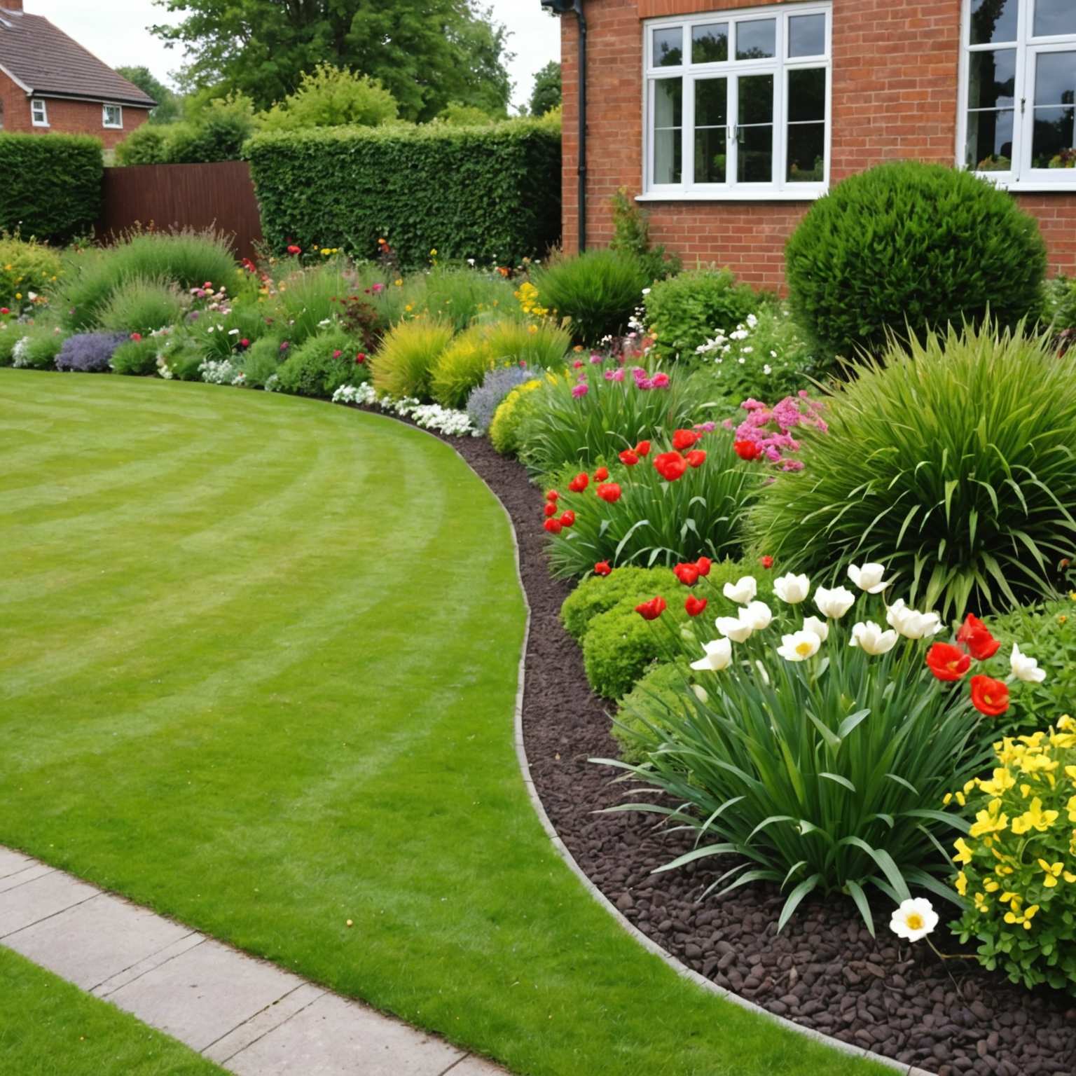 Neat lawn edge against flower border
