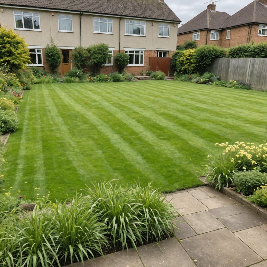 Neglected patchy lawn in spring needing feed and treatment