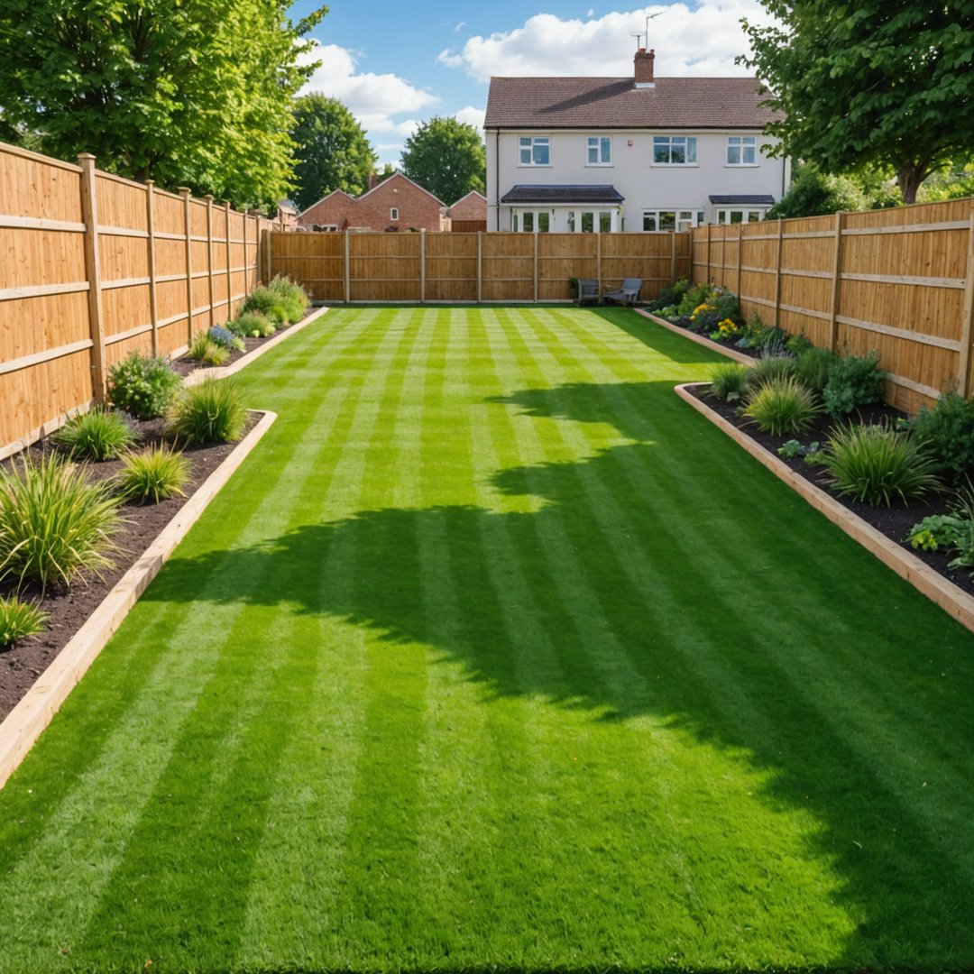 Healthy lawn in new build garden after renovation