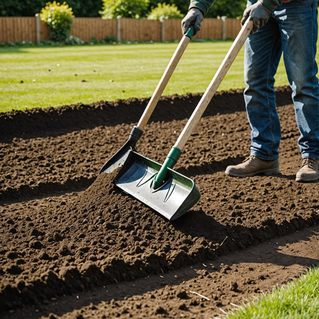 Raking soil smooth for new lawn