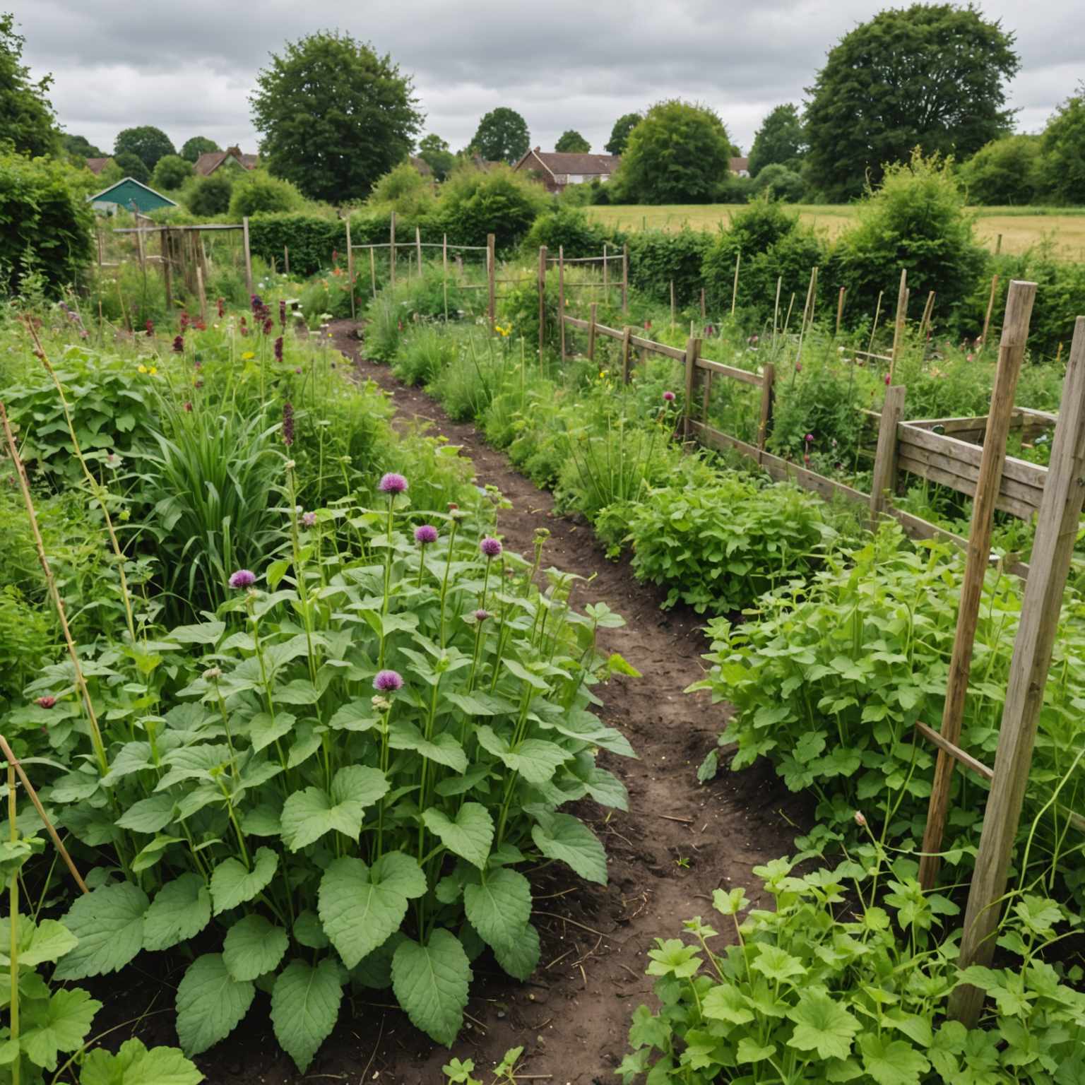 Overgrown allotment plot with weeds