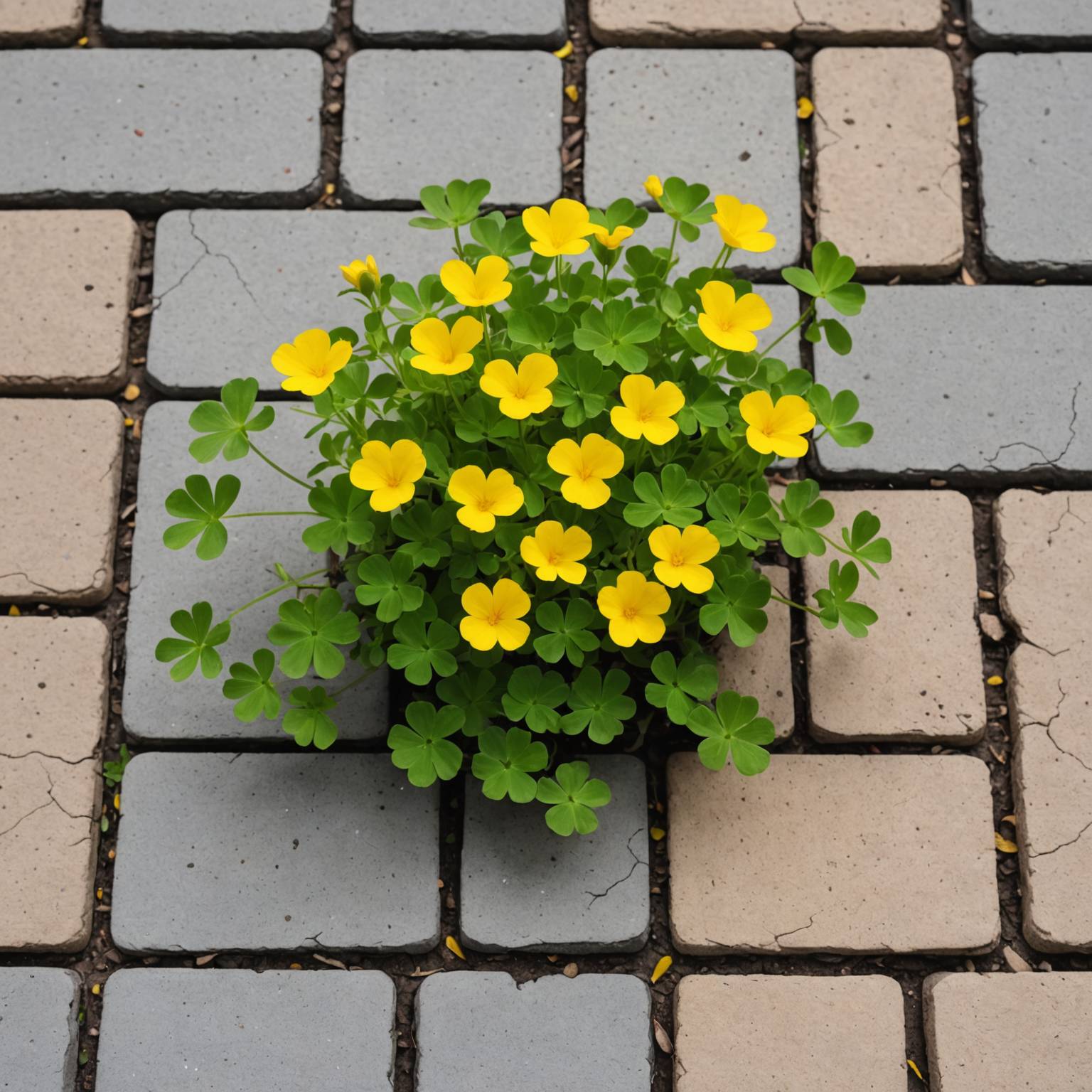 Oxalis growing in paving cracks