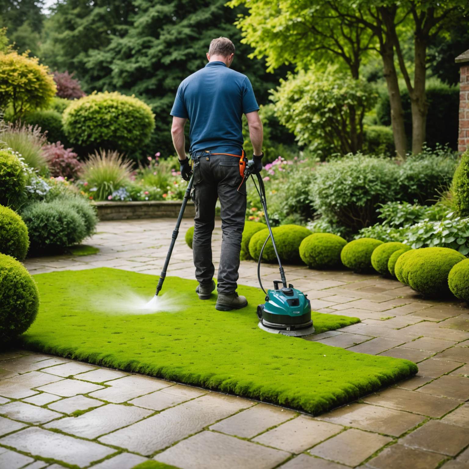 Pressure washing moss off patio slabs