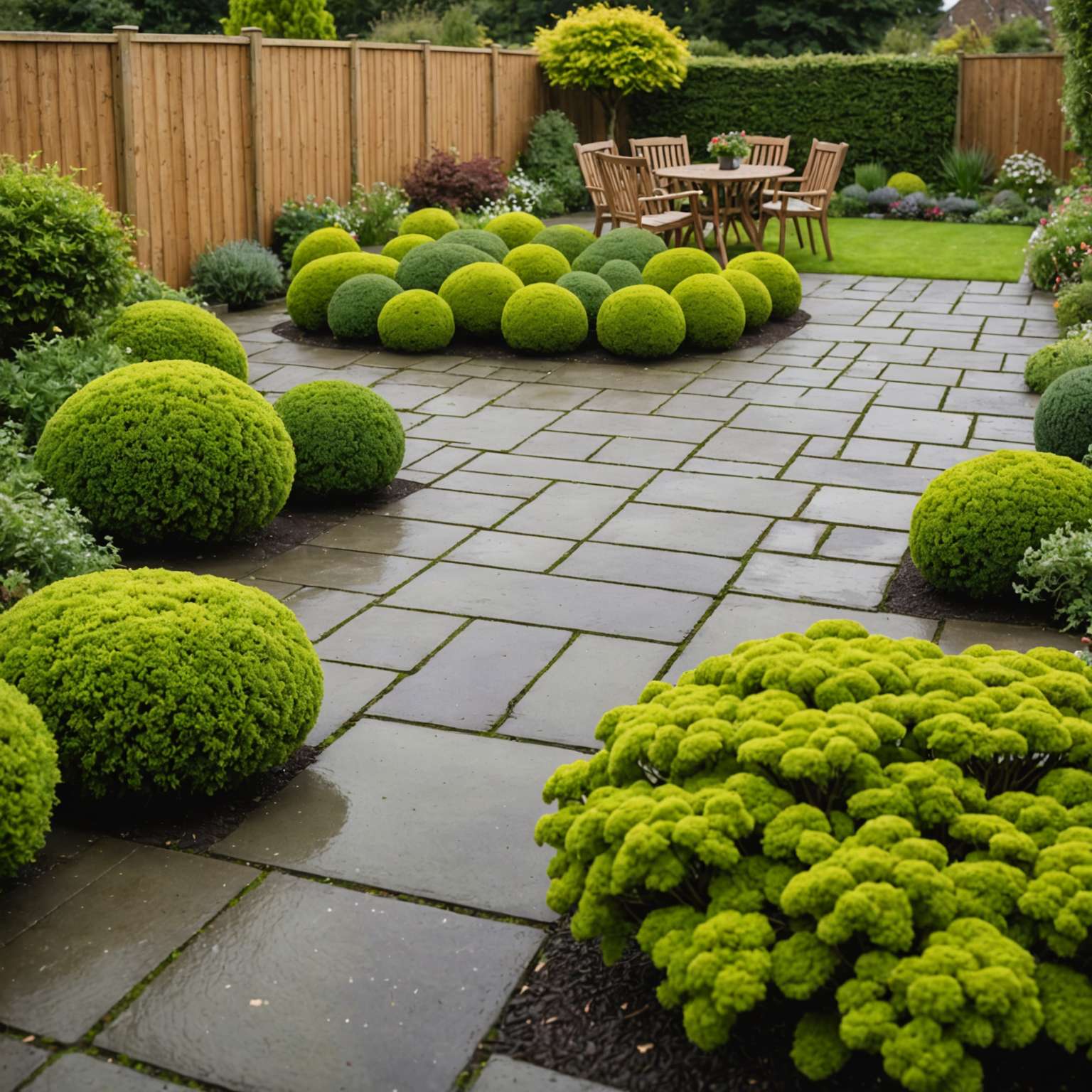 Early moss growth appearing between paving slabs in a UK garden