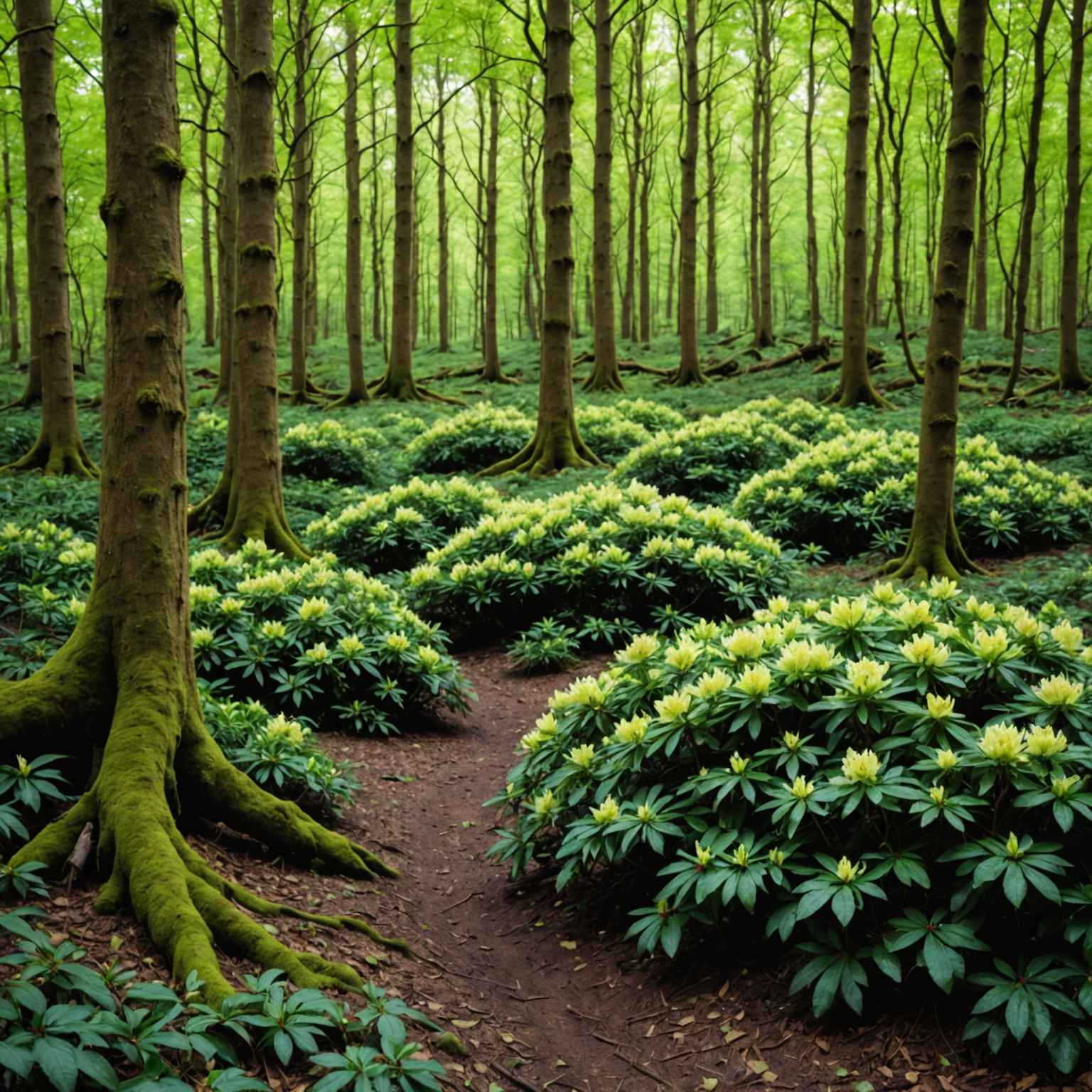 Rhododendron invading woodland