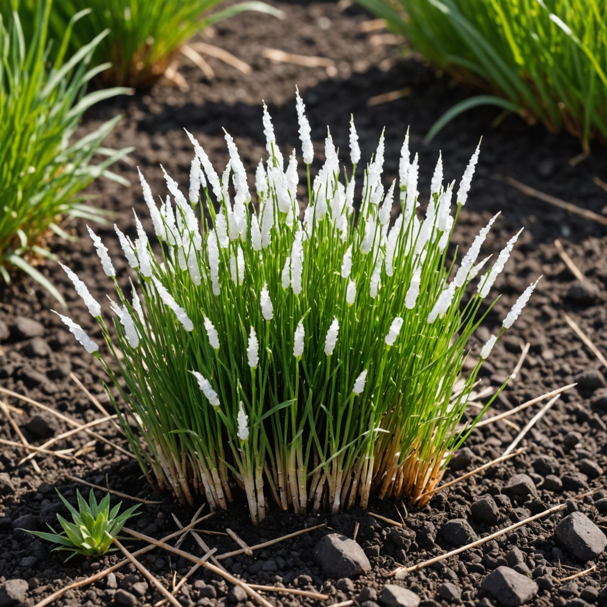 Salt scattered around horsetail patch