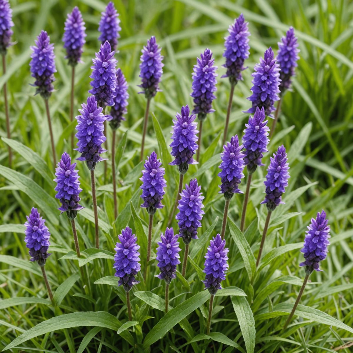 Self-heal weed with purple flowers growing in lawn