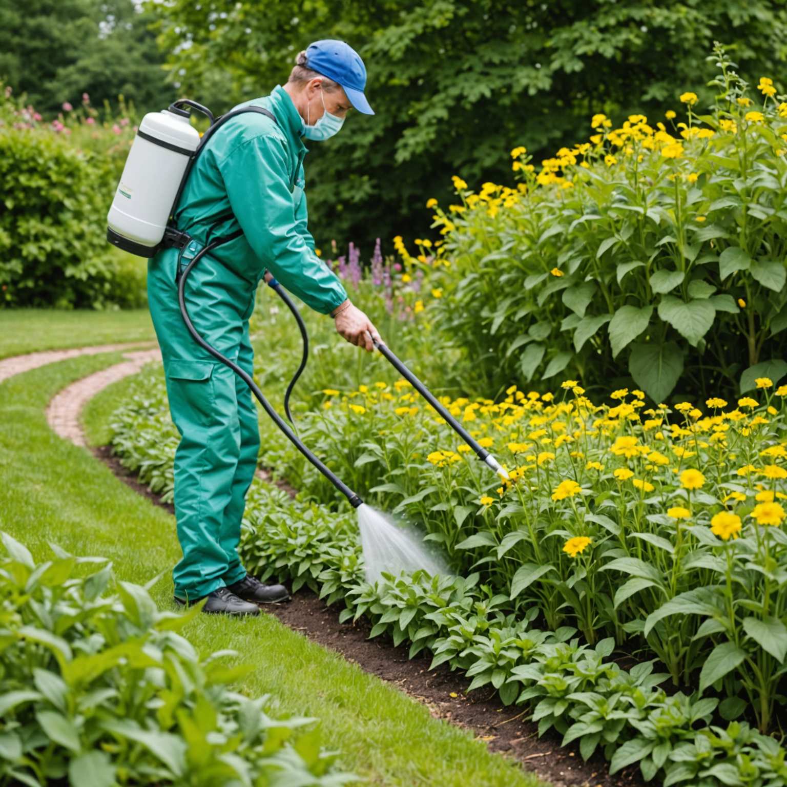 Spot spraying weeds in border