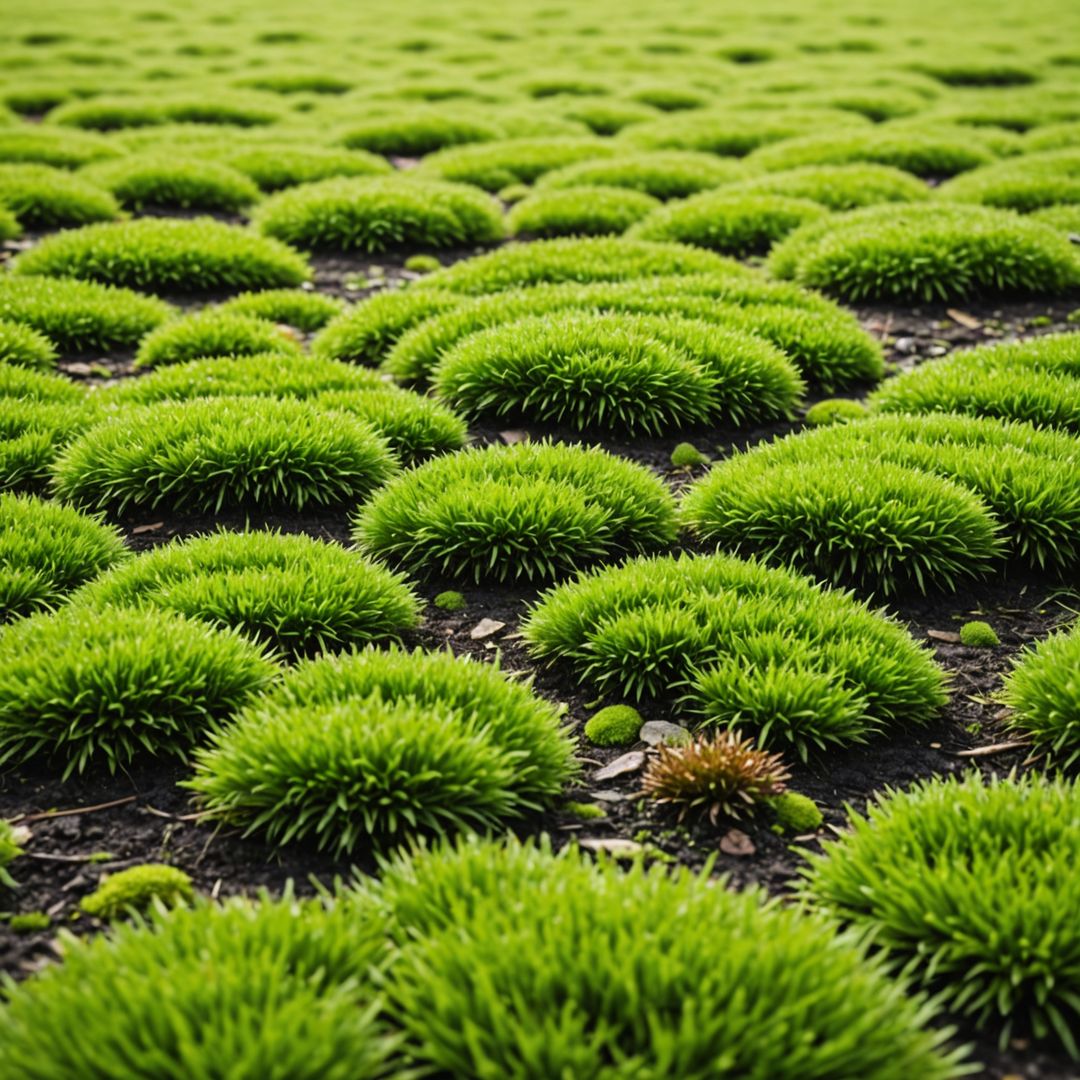 Moss patches in lawn needing spring treatment
