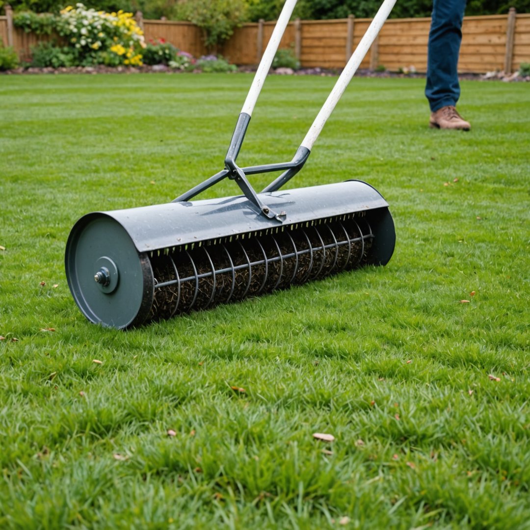 Raking thin lawn to prepare for overseeding