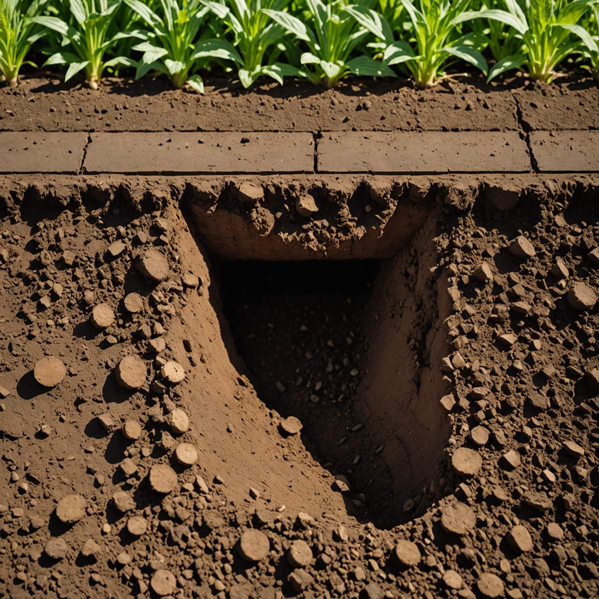 Thin layer of topsoil over clay subsoil