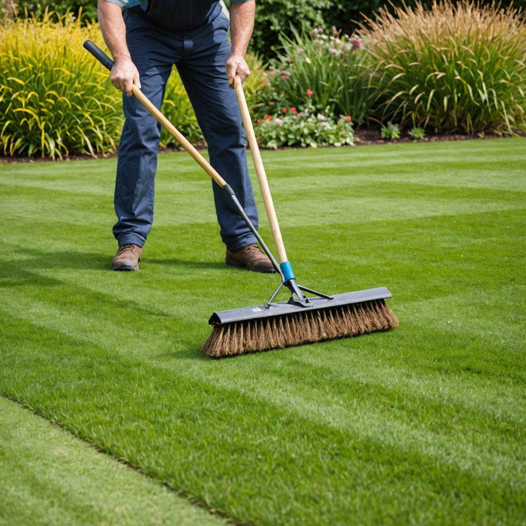 Brushing topdressing into lawn