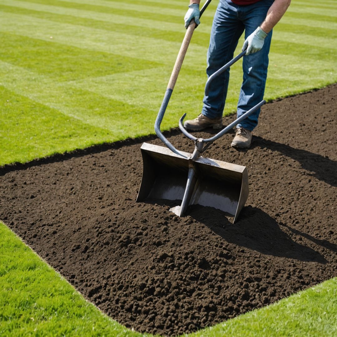 Spreading topdressing on lawn