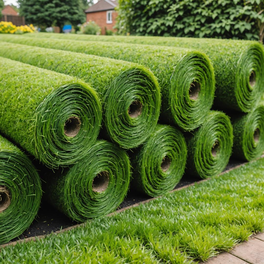 Rolls of turf ready to lay