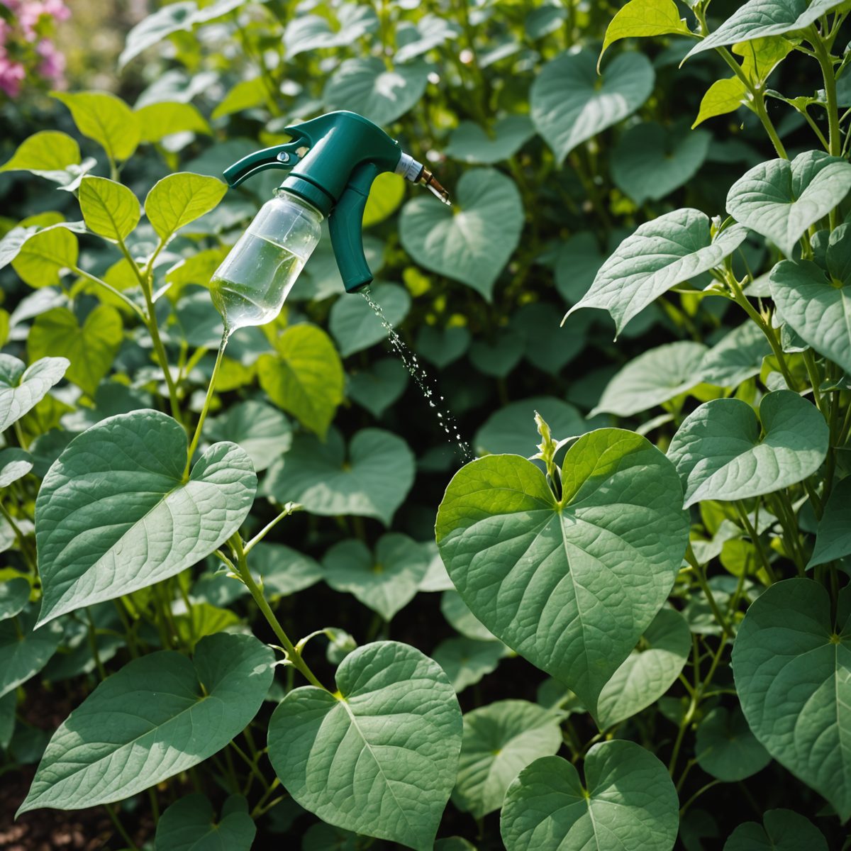 Spraying vinegar on bindweed leaves
