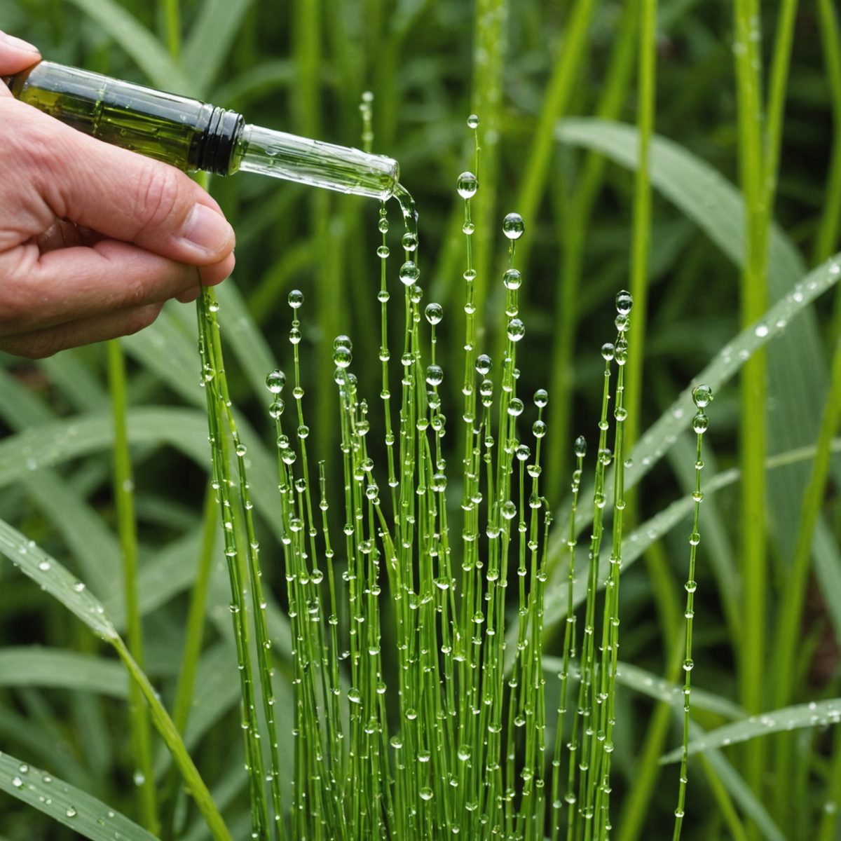 Spraying vinegar on horsetail stems