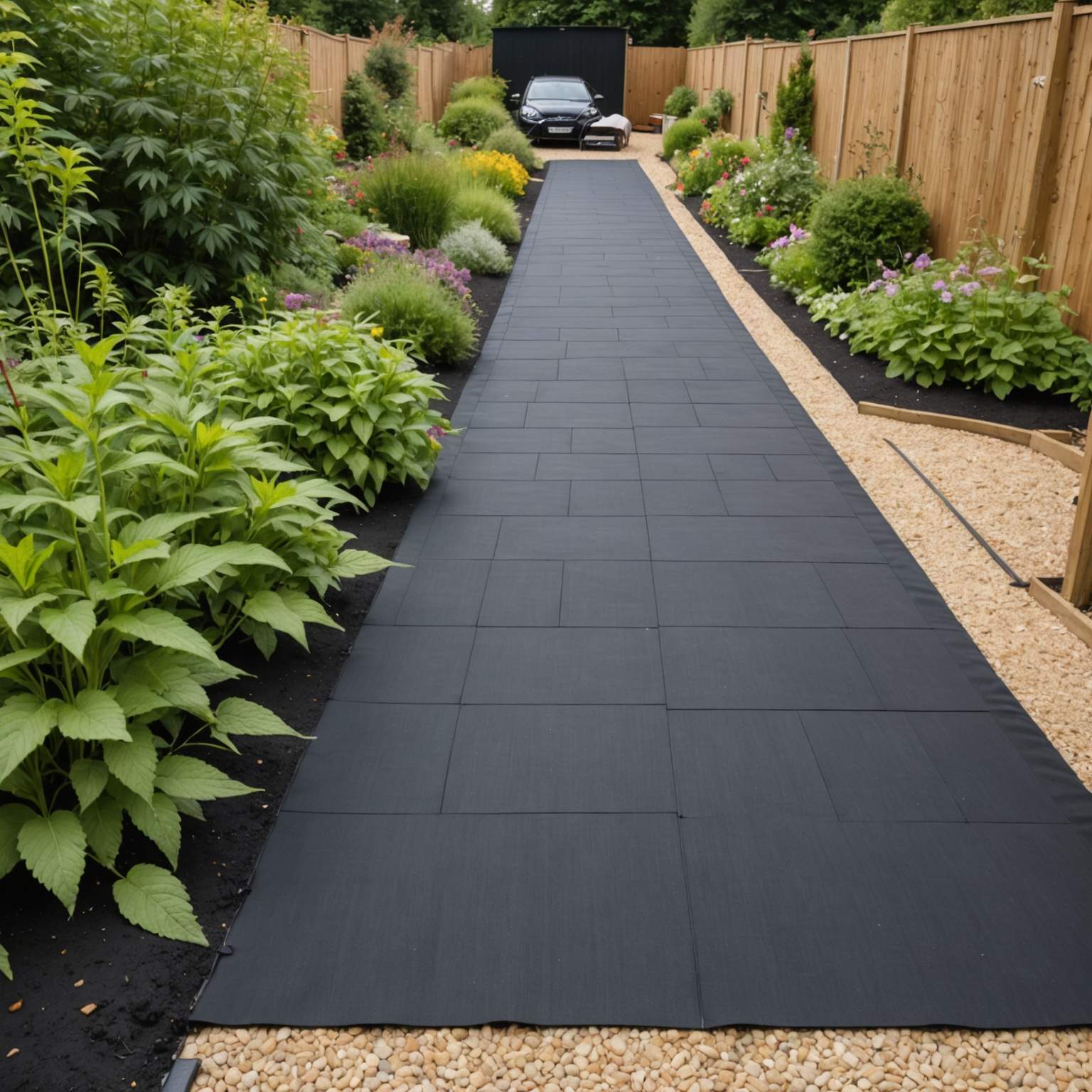 Laying weed membrane under path