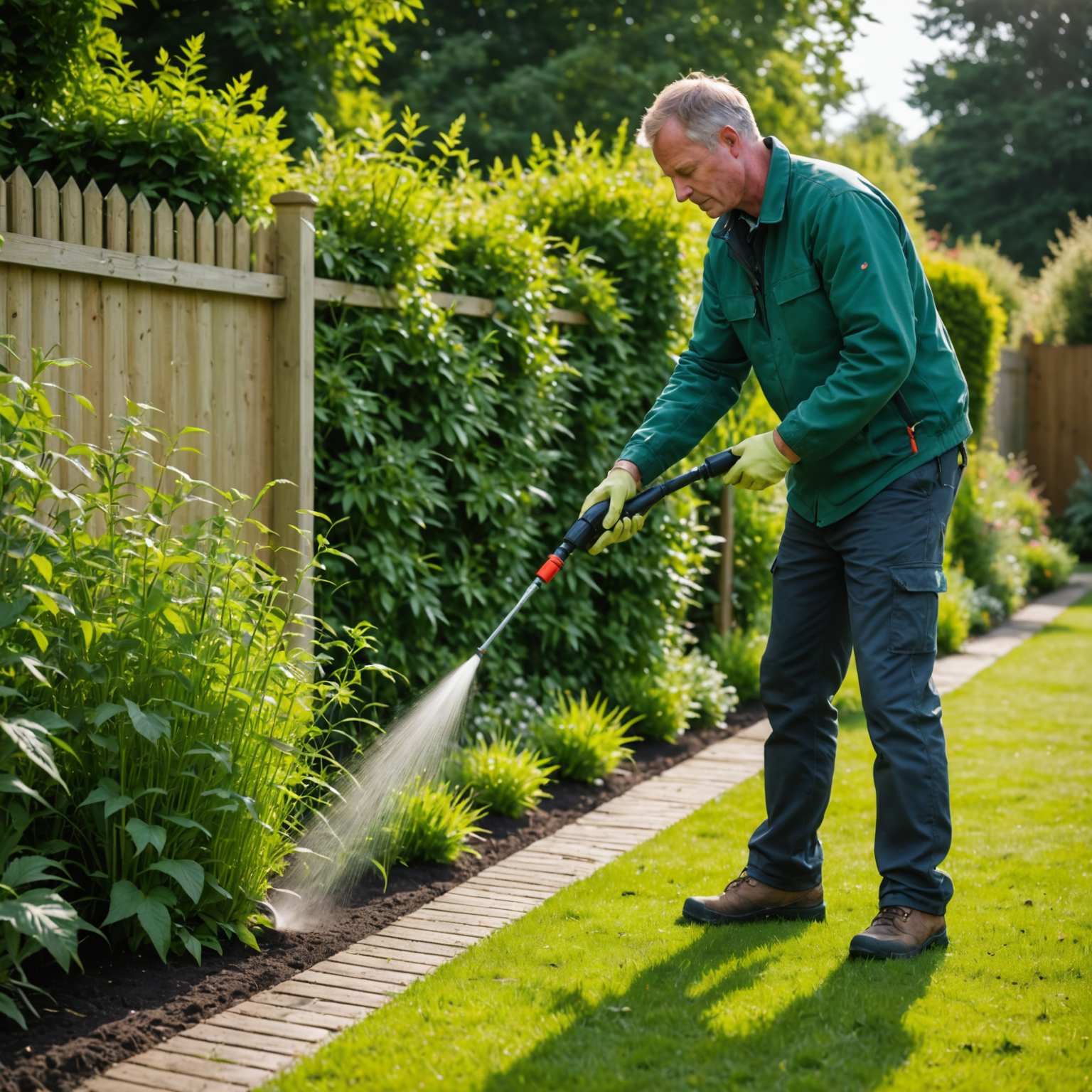 Applying weedkiller along fence line
