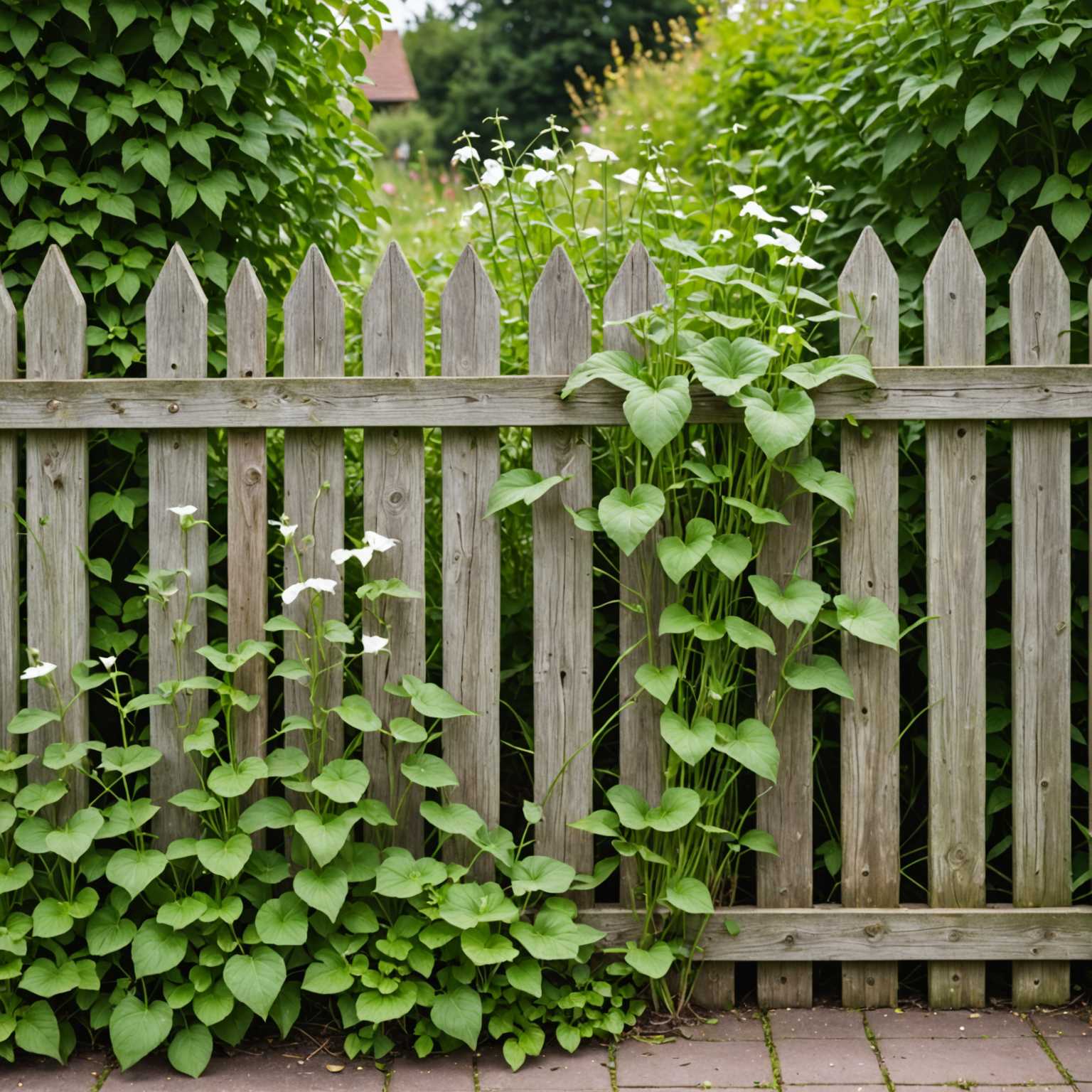 Weeds growing through garden fence