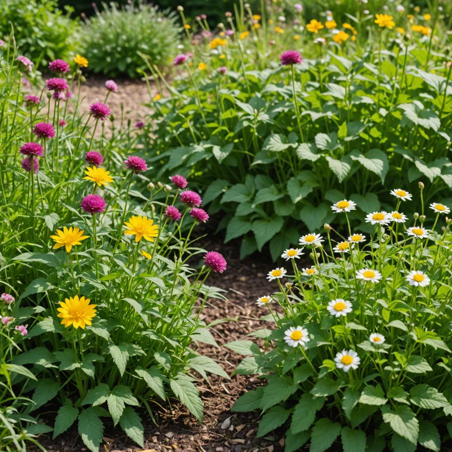 Weeds growing in flower bed