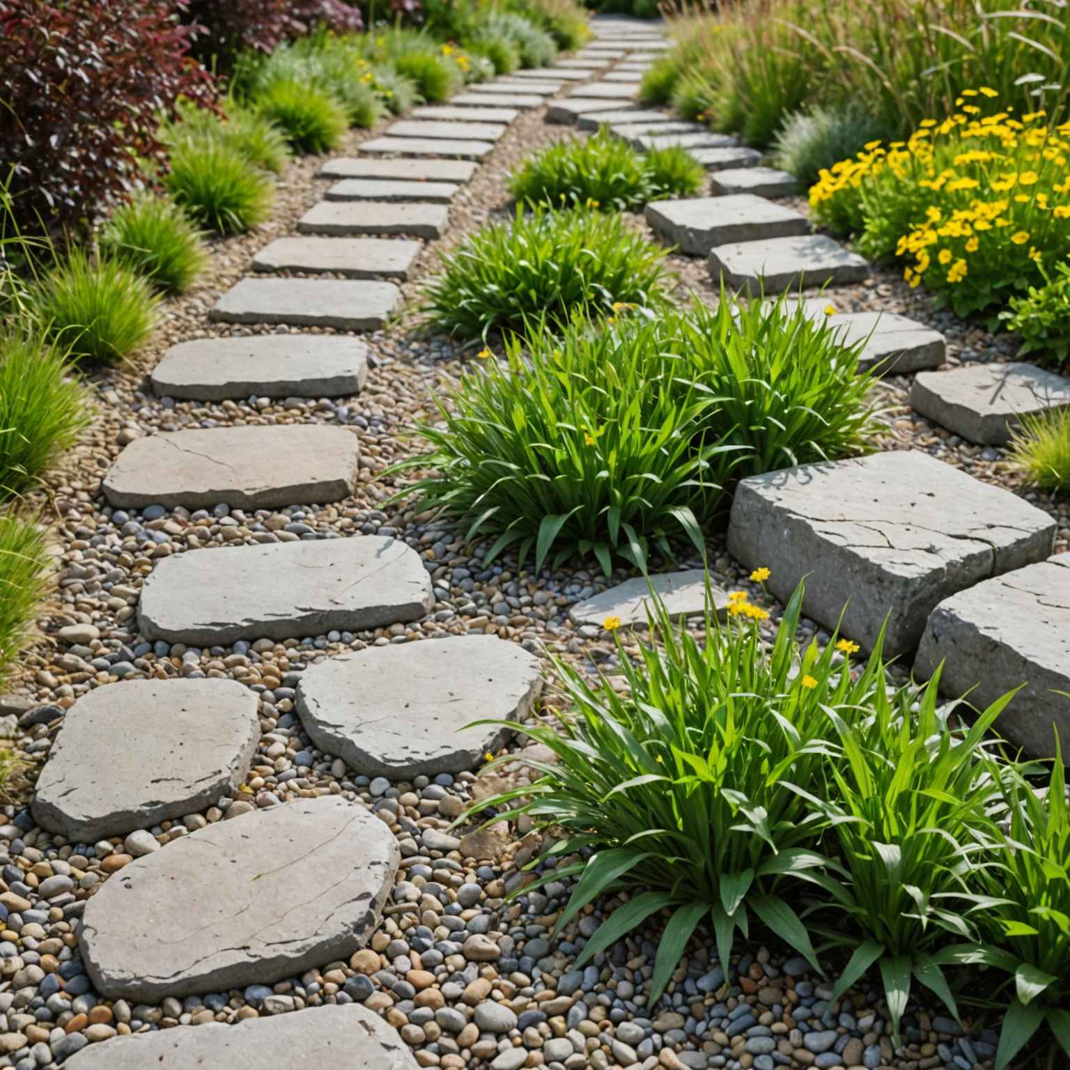 Weeds growing through gravel garden path