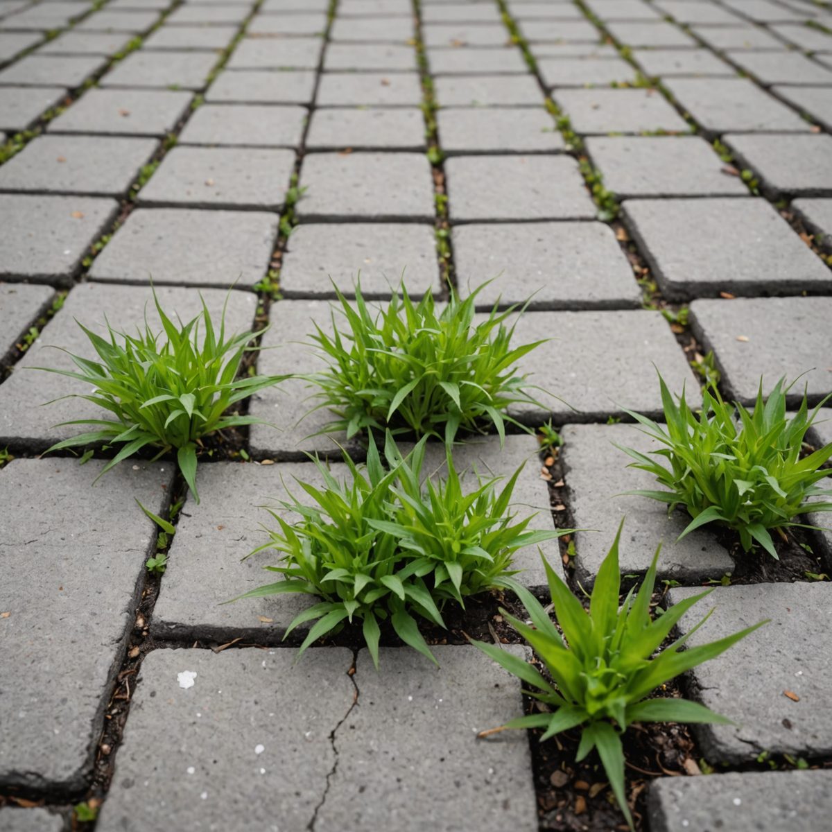 Small weeds growing in paving cracks