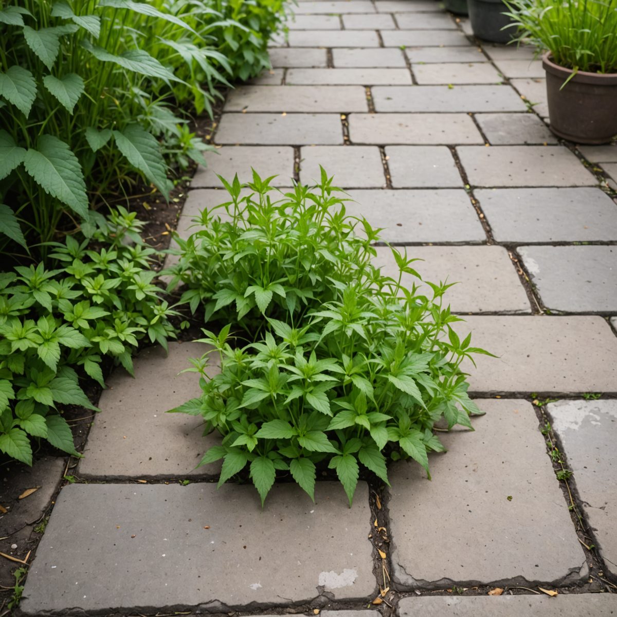 Weeds growing in paving