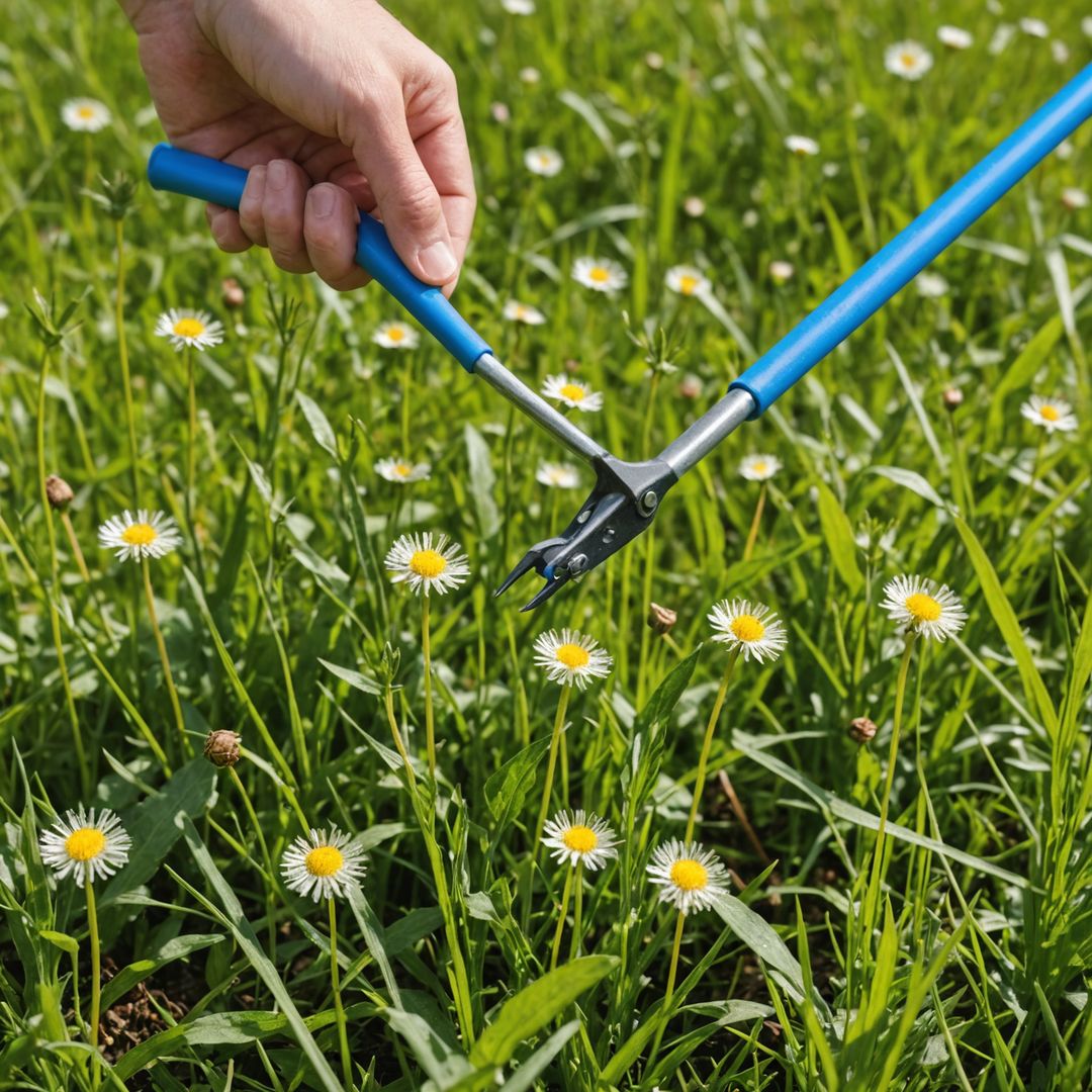 Hand weeding dandelion from lawn