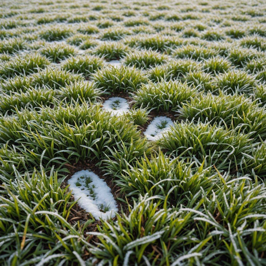 Footprints on frozen lawn showing damage from walking on frost
