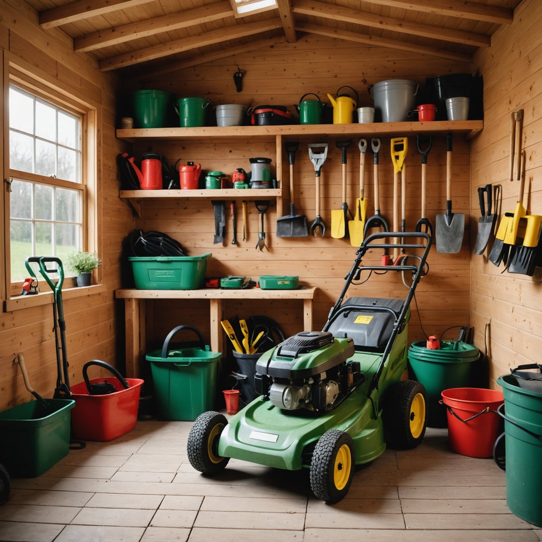 Lawn mower stored in shed for winter