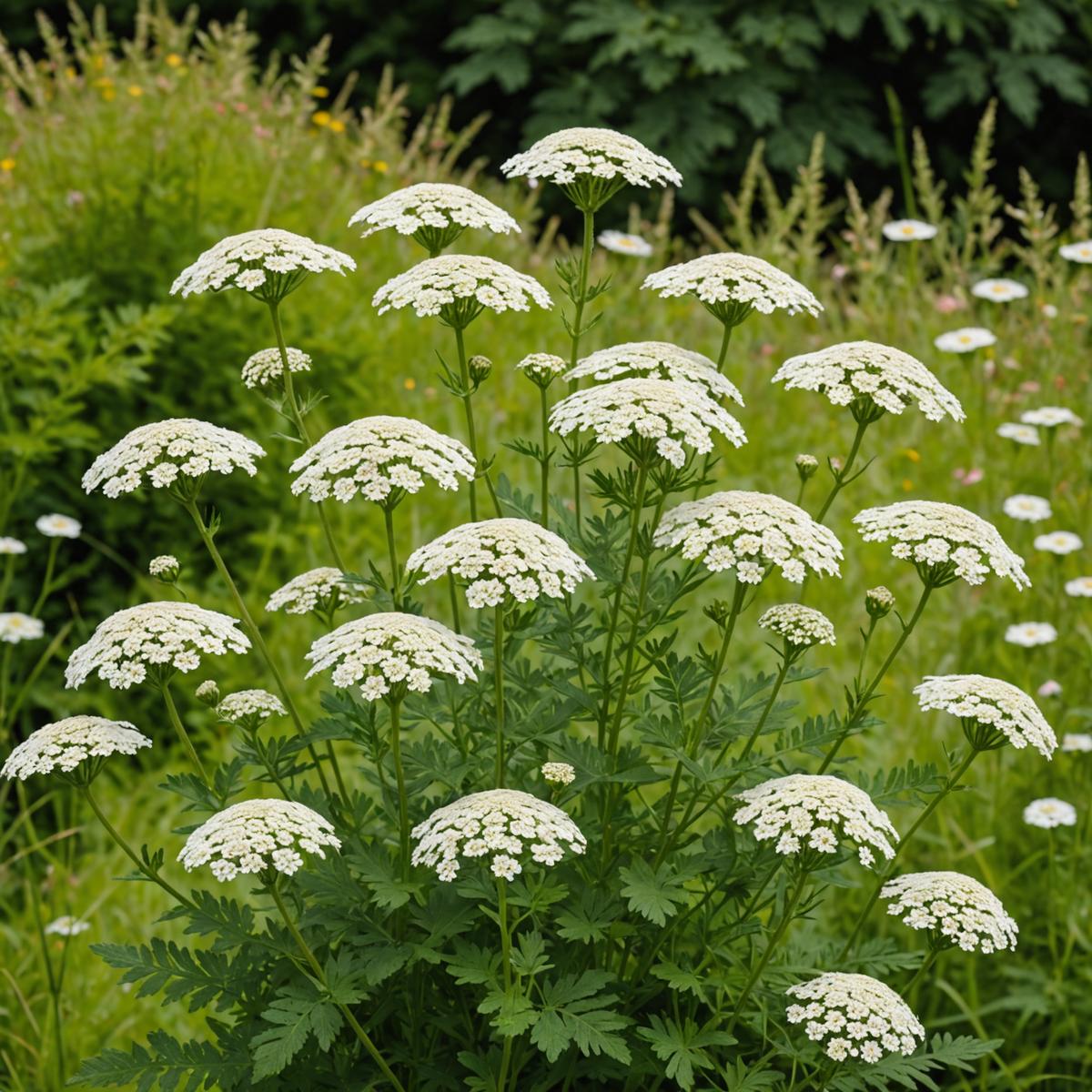 Yarrow white flower clusters in flat umbrella shapes