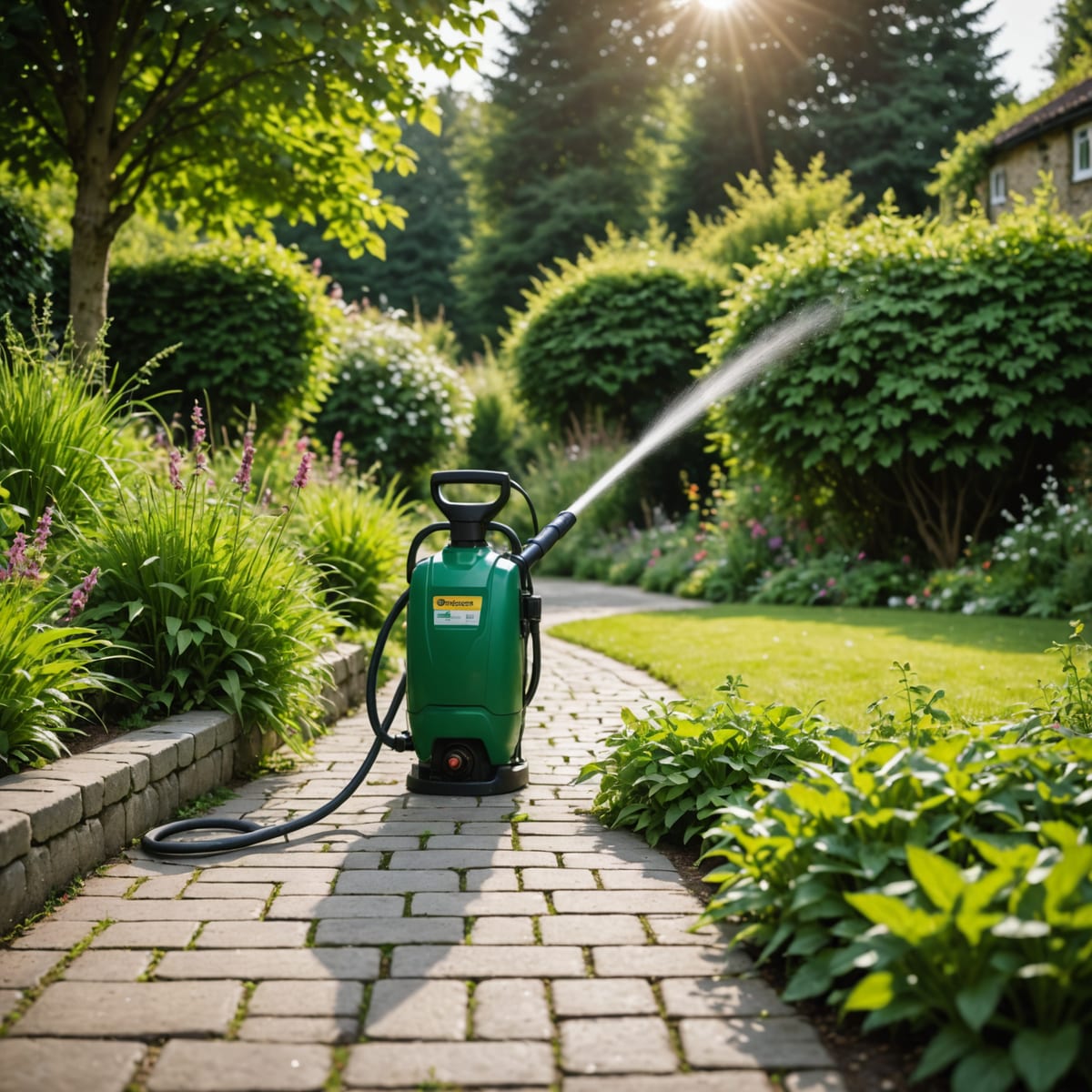 Weed killer being applied to garden path